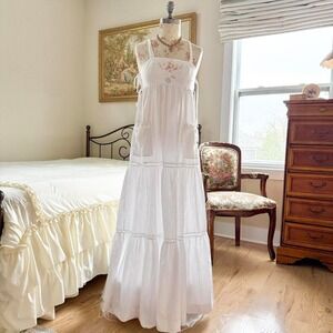 70s white tiered maxi dress  70s fairycore young edwards size 11